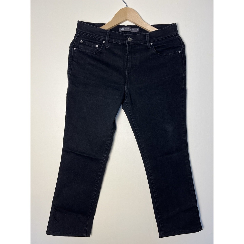 Levi's 505 Womens Straight Leg Pants size 6 Black Mid-Rise‎ Ankle Crop Goth Y2K